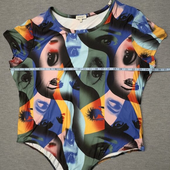 Urban Rose Womens Multicolor Graphic Print Bodysuit Short Sleeve Size 3X NWT - Picture 8 of 11
